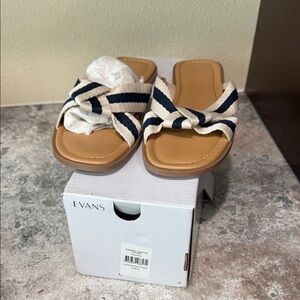 Evans Tan Sandals with Black and Cream Stripes